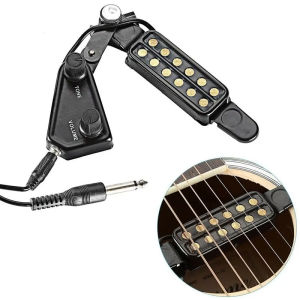KAWES 12 SoundHole Guitar Pickup Acoustic Electric Transducer for Acoustic Guitar Magnetic Preamplifier with Tone and Volume Control Cable Length 10 ft
