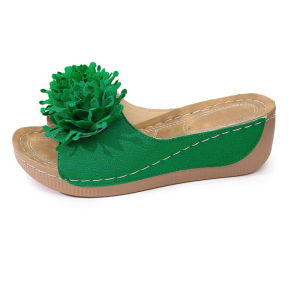 [Free Shipping] White Floral-Patterned Wedge Sandals Open-Toe Casual Platform Flip-Flops Summer Beach Sandals For Women
