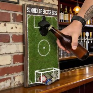 SKJK Football Soccer Field Bottle Opener Beer Wall Decor Wall Mounted Bottle Opener Novelty Wooden Bottle Cap Catcher Soccer Fans Gifts