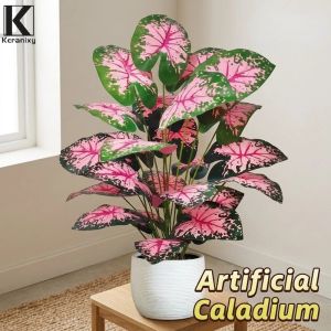 Artificial Caladium Leaf Silk Plant Faux Foliage Bendable Weighted UV Resistant Vase Decor Balcony