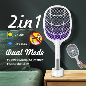 Electric Mosquito Racket USB Rechargeable Handheld Fly Swatter Killer Racquet 2-in-1 Mosquito Killer Lamp with Base