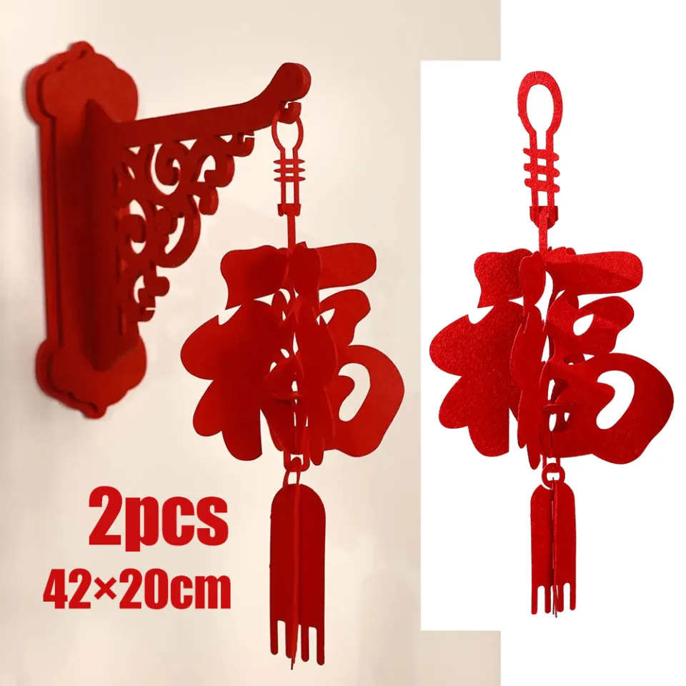 68PCS Chinese New Year Decoration, 2024 Lunar New Year Decor Red Paper  Lanterns Felt Lucky Hanging Ornaments Chinese Fu Character Window Decor  Chinese