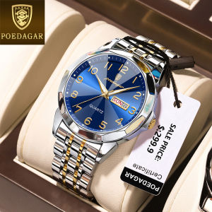 POEDAGAR luxury watch for men waterproof  sale original fashion stainless steel sapphire glass diamond digital calendar luminous watch