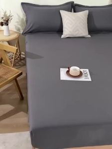 ผ้าปูที่นอนไม่มีขอบ ไม่มีรอยย่น ขนาดเดี่ยว/ควีน/คิง พร้อมปลอกหมอนสำหรับใช้ในบ้าน ผ้าปูที่นอนแบบพอดีพร้อมยางยืด สีพื้น นุ่ม สำหรับเตียงเดี่ยว เตียงคู่ เตียงคิง เตียงควีน