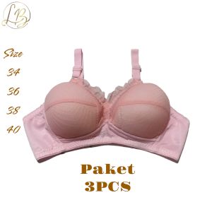 Bra Bh Brukat Wanita Dewasa (3Pcs) Beha Renda Busa Tipis Tidak Ada Kawat Aman Dan Nyaman Di Pakai