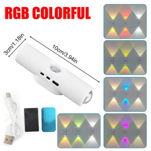 18-in-1 RGB LED Night Light Motion Sensor Magnetic Wall Lamp Rechargeable Ambient Room Decor Light