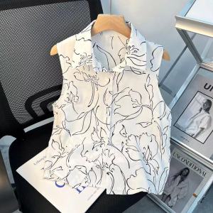 TTQQ Blouse for Women Korean Chiffon  Sleeveless Office Shirt Top