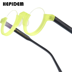 HEPIDEM Acetate Glasses Frame Men Semi Rimless Retro Square Eyeglasses Japanese Handmade Spectacles Vintage Half Optical Eyewear 9361