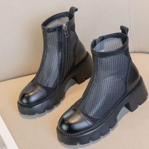 ZEEMIN Womens Spring Summer New High Top Zippers Mesh Boots Thick Sole Non Slip Breathable Block Heel Round Toe Sandals Cool Boots