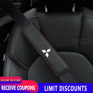High quality 2pcs for Mitsubishi Seat belt shoulder pad cover leather belt logo car interior accessories Mirage Adventure Pajero Lancer Strada L300 Montero Galant Canter ASX Fuzion Eclipse L200 Grandis Space Gear Outlander Space Wagon