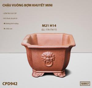 chậu cây cảnh bonsai CPD942 chậu vuông khuyết mặt bợm chậu gốm tàu cao cấp chậu tàu da báo kích thước miệng vuông 21cm cao 14cm chậu bonsai để bàn.