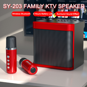 YS 203 Dual Microphone Wireless Karaoke Speaker Portable Professional Smart Mini Karaoke Bluetooth