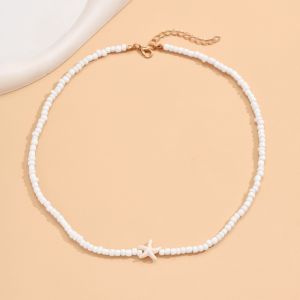 1PC Bohemian Starfish Necklace Resin Beaded Chain Minimalist Luxury Collarbone Jewelry Women
