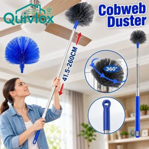 Quivlox Adjustable Cobweb Duster Brush Ceiling Fan Dust Cleaner Nylon Bristles Indoor Outdoor Long Cleaning Tool