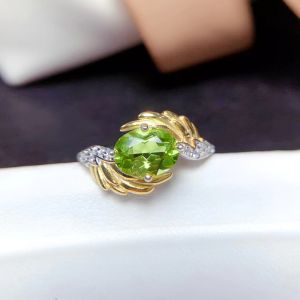 2023 Newest Natural Peridot ring for Women Ring Oval green gemstone Real 925 Solid Sterling Silver jewelry for Birthday gift
