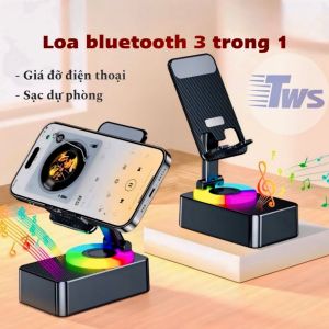 Loa Bluetooth 3 trong1 Tích Hợp Sạc Dự Phòng Giá Đỡ Điện Thoại Để Bàn Chống Trượt Có Thể Gập Lại.