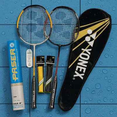 Paket Raket Badminton Yonex 2PCS + Shuttlecock + Tas + Grip – Cocok untuk Pemula & Anak Muda