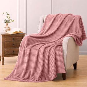 200x230cm Velvet Flannel Blanket Soft Thick Plain Stripe Cozy Cotton Comforter for Bed Sofa Winter Warm Blanket Lightweight Durable Breathable Home Bedding Easy Care