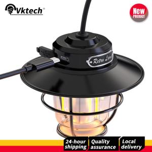【Vktech】 LED Camping Lantern Vintage 200LM Camping Lamp Stepless Dimming Type-C USB Rechargeable for Hiking Fishing Emergency