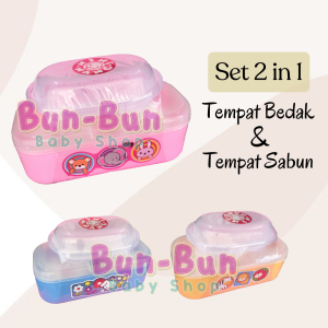 NiniNano NN Set Tempat Sabun Bedak Single Double Sekat Anti Pecah 2in1 Free Puff Perlengkapan Bayi Baru Lahir baby Peralatan Baby Newbron Murah Lucu Bunbunbabyshop
