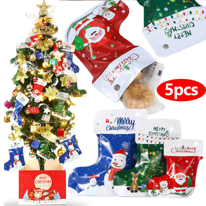 5pcs Socks Shape Gift Bags Christmas Theme Self-sealing Candy Bag