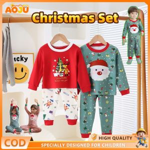 AOJU 【⚡Fast Delivery】Pure Cotton Childrens Underwear Set Spring Autumn Baby Sleepwear Cartoon A-Class 1-6 Years Old Boys Girls Clothes Christmas Pajamas