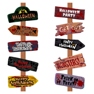 Set Of 10 Halloween Decoration Signs Durable Paper Materials Easy Mounting On Gates Fences Door Scary Theme Party Supply