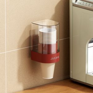 FOUNDTWO Sturdy Disposable Paper Cup Dispenser Space Saving Plastic Wall-mounted Cup Holder Paper Cup Frame Punch-Free Automatic Cup Dispenser Home Organizer
