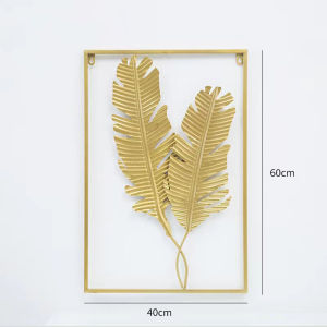 Metal Wall Decor with Square Frame Leaf Art Gold Framed Leaves For Home Room Living Walls Decoration