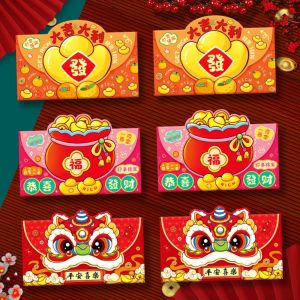FEELING WELL 6pcs Solid Spring Festive Red Envelope Horizontal Hot Stamping Chinese New Year Essentials Paper Lucky Money Bag 2025