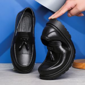 Mens Black Shoes Korean Style Trendy Rubber Waterproof Student Black Shoes Non-slip and Durable High-Quality Work Black Shoes Rubber Loafers 0125523