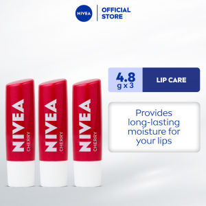 PACK OF 3 NIVEA Lip Care Cherry Shine Lip Balm for dry lips 4.8g