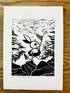 linocut “Summer Bunny” lino print artist-limited print Hand-printed decorative paintings