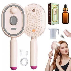 2026 Upgraded Electric Spray air Cushion Massage Comb 5 in 1 Retractable Steam Hair Brush Rechargeable Air Cushion Hair Brush for Frizzy Hair & Scalp Care Anti-Static & Detangling