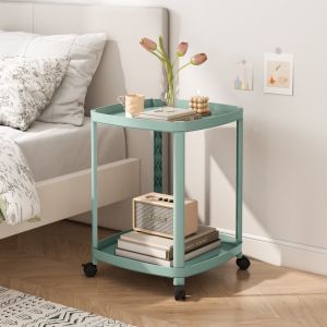 [ทรงเหลี่ยมขอบโค้งมน] โต๊ะวางของอเนกประสงค์สไตล์มินิมอล ชั้นวางของใช้ มาพร้อมกับล้อเลื่อนเคลื่อนย้ายสะดวก