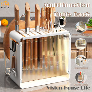 Vision Wall Mounted Tableware Storage Rack with Chopping Board Holder Hole Free Knife Holder Kitchen Rack Multifunctional Chopsticks Barrel Chopping Board Kitchen Storage Shelf