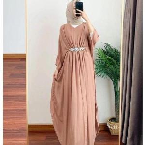 Salma Dress Lebaran Terbaru 2025 Ceruty Babydoll Full Furing Aksesoris Mutiara Kaftan Wanita Simple Elegan