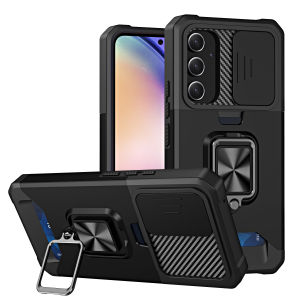 Slide Camera Casing for Samsung Galaxy A34 A54 A33 A53 A42 5G A72 4G A23 A32 A22 A12 A13 A14 5G 4G Phone Case Card Slot Pocket Car Magnetic Metal Ring Holder Luxury Cover Protection Armor Shockproof Coque
