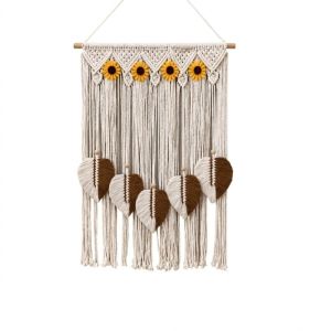 COUPLECOL Hoa Hướng Dương Thảm treo tường Lá nhiều màu Dệt Thảm treo tường hình lá cây Trang trí nhà theo phong cách Bắc Âu. Trang trí Tranh treo tường Macrame Phòng khách
