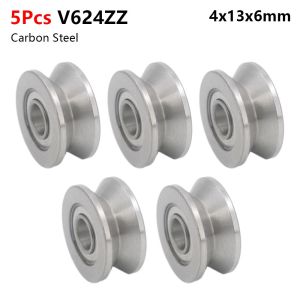 LUMIYA 1/5Pcs Thép chịu lực bằng thép carbon Vòng bi ròng rọc Rãnh chữ U Rãnh chữ V U624ZZ V624ZZ Vòng bi dẫn hướng Quả bóng kín Vòng bi cho Hệ Thống Chuyển Động Tuyến Tính Đường Ray