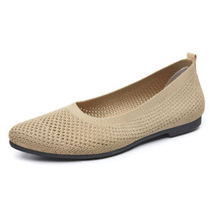 IELGY Summer 2025 New Solid Color Flat Softsole Single Shoes Casual and Breathable Womens Cut-out Knit Shoes