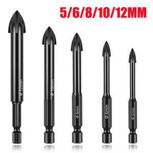 Bộ 5 mũi khoan đa năng chân lục giác 4 cạnh thép đen Nhật khoan sắt khoan kính thủy tinh gạch men đá gốm