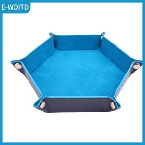【E-WOITD】 Foldable Dice Tray Box PU Leather Folding Hexagon Coin Square Tray Dice Game