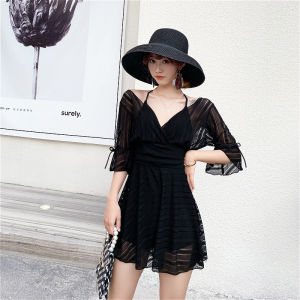 Luoke Women Black Short Sleeve Hot-selling Swimsuit Female Sport Swimwear Korean One-piece Swimming Skirt Plus Size Swimsuit Slim Boxer Safety Pants Hot Spring Swimwear