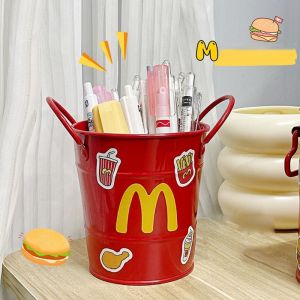HIV00 Mental Pencil Holder Large-capacity American Retro Style Stationery Container Cute Cartoon Pen Organizer Desktop Ornament