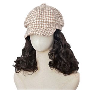 JON09 One-piece Curly Hair Hat Wig Wave Hairpiece Medium Long khaki Beret Wig Hair Accessories Korean Style Autumn Winter Hat Women