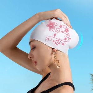 GOXBERK Soft Flower Swim Headgear Elastic Thicken Design Floral Diving Hat Swim Head Hood Solid Color Snorkeling Cap Women