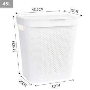 Plastic Laundry Basket Large Hamper with cover 45/60L - Big Capacity Storage Bin for Clothes