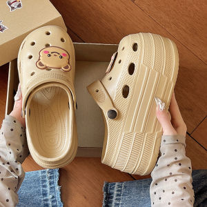 [Free Shipping] Height-Increasing Thick-Soled Wedding Shoes 9CM High Heel Clogs for Women Summer Outdoor Height-Increasing Beach Closed-Toe Sandals for Women