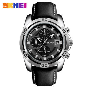 SKMEI 9156 Military Sport Watch Luxury Leather Waterproof Quartz Men Watches Chronograph Stopwatch Clock Relogio Masculino 9292